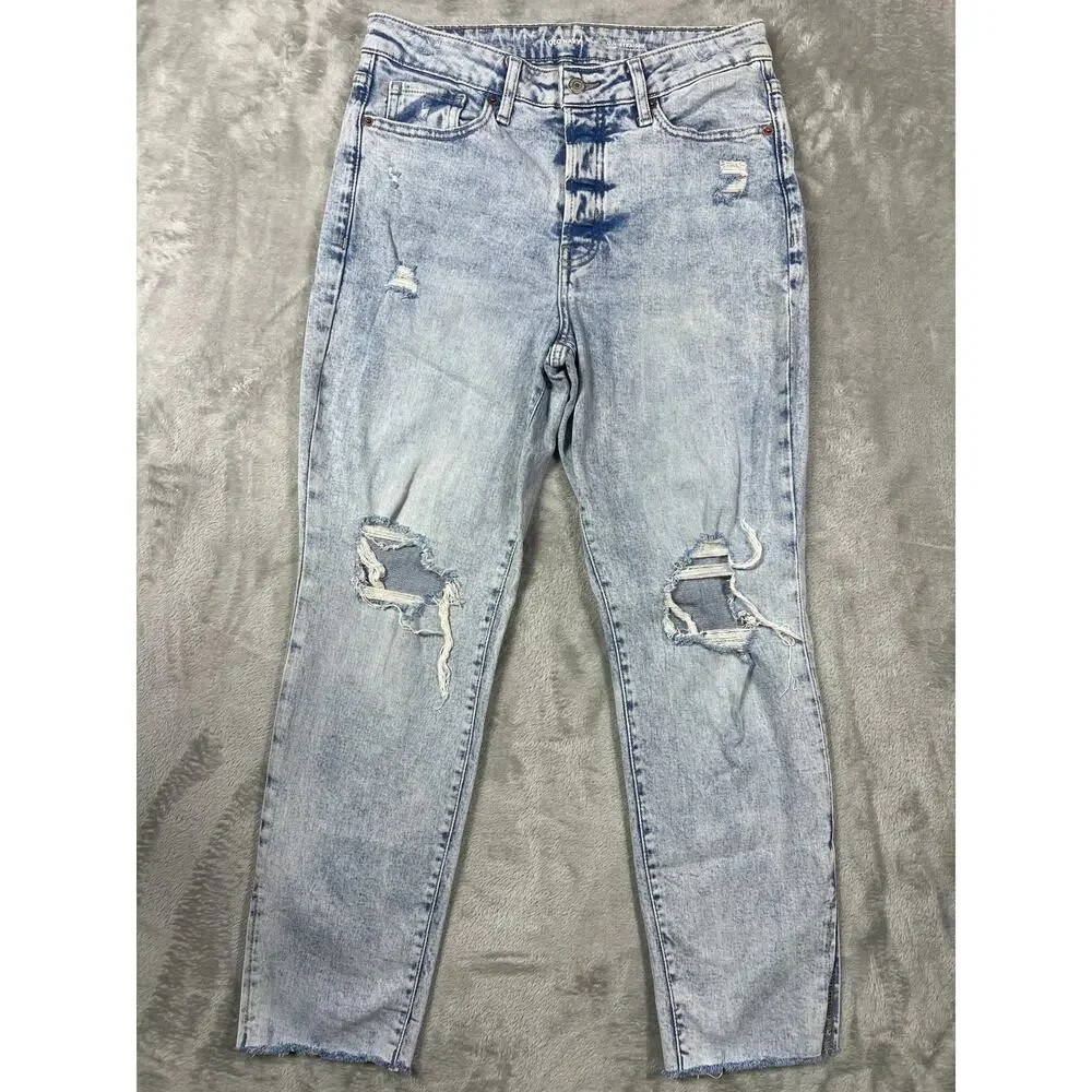 Old Navy Jeans OG Straight High Rise Raw Hem Slit Acid Wash 10